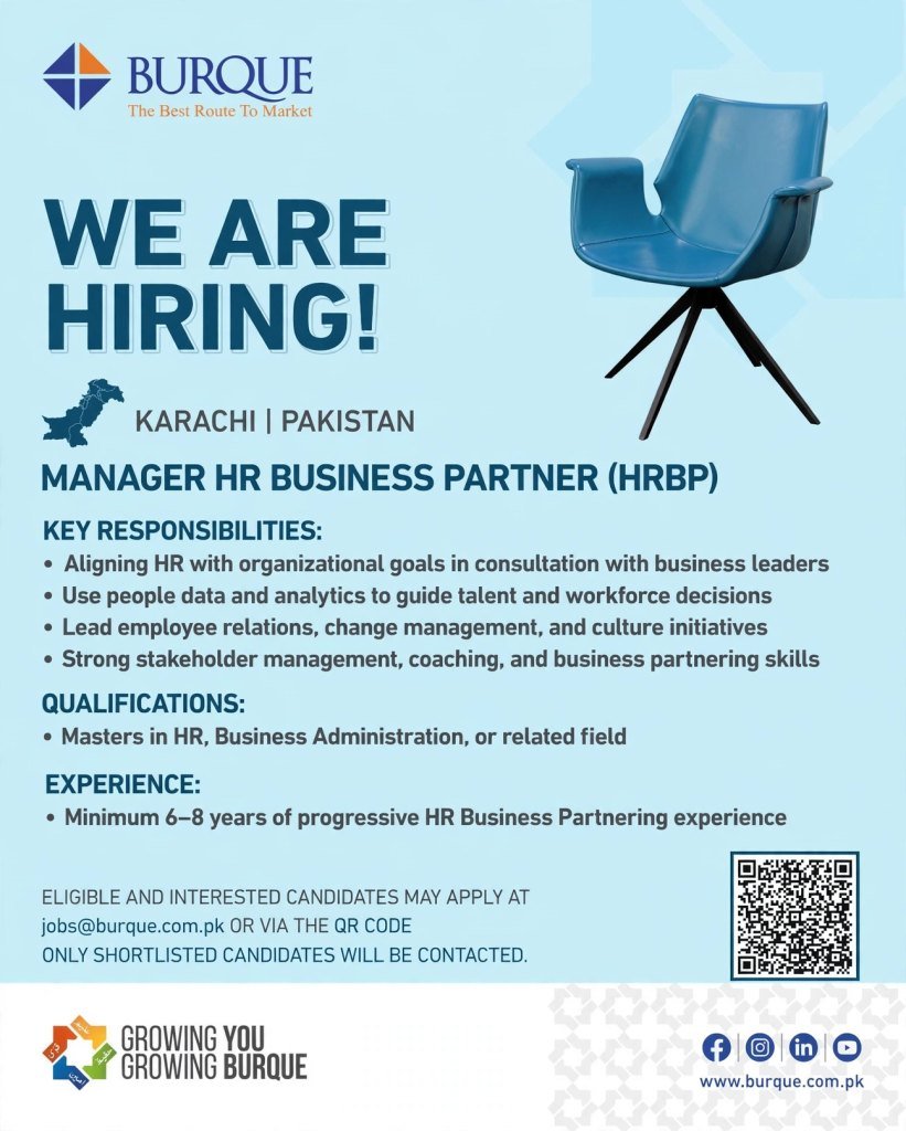 Burque Jobs 2026 – Manager HR Business Partner (HRBP) in Karachi