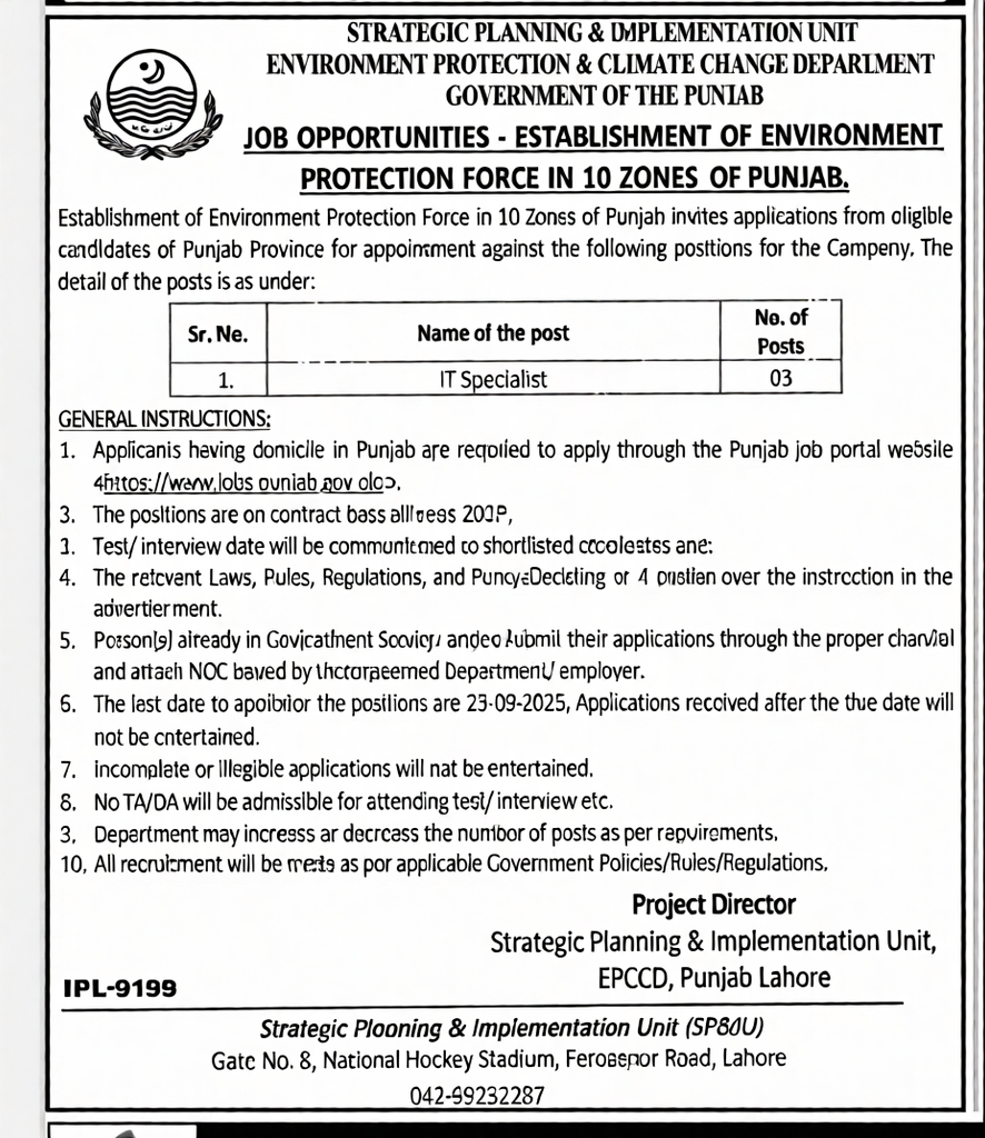 Environment Protection Force Jobs 2026 IT Specialist advertisement