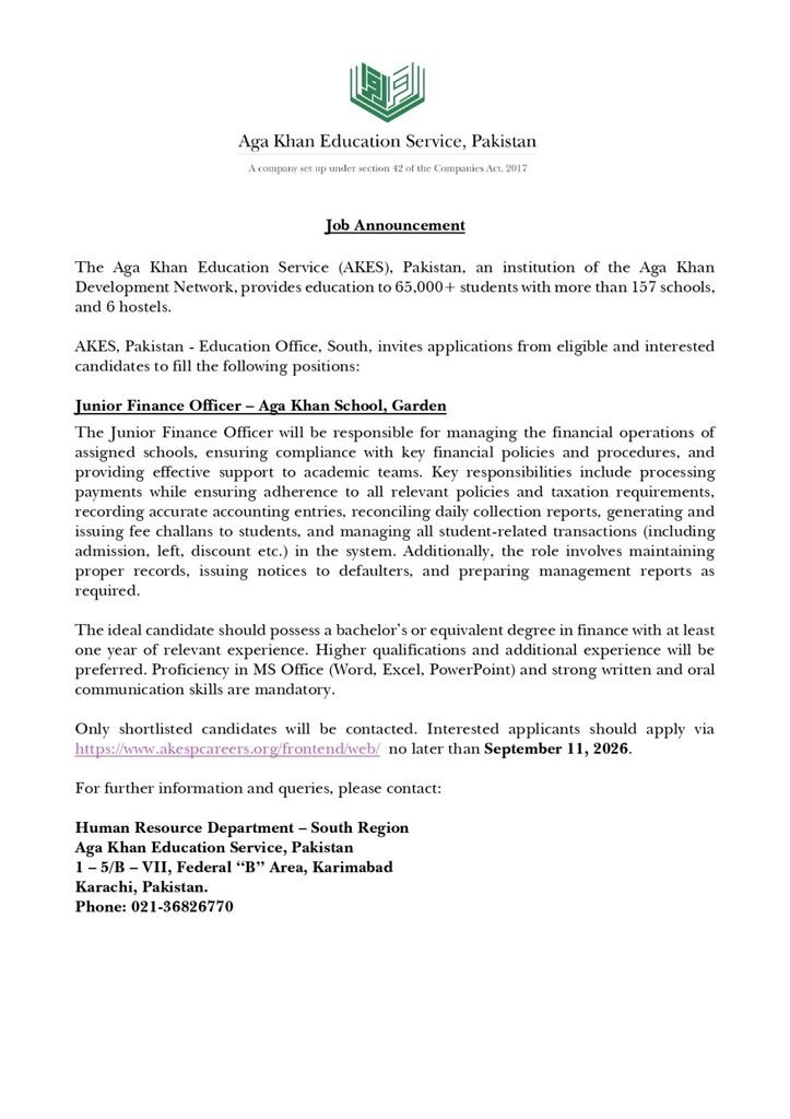 Aga Khan Education Service Jobs 2026 advertisement