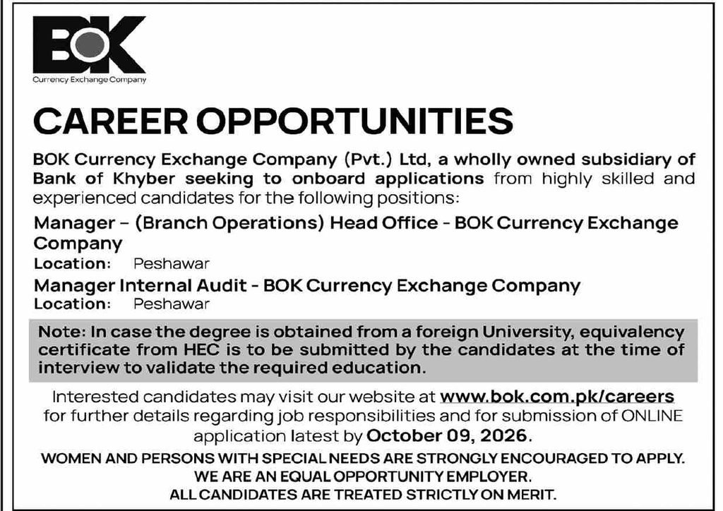 BOK Currency Exchange Company Jobs advertisement
