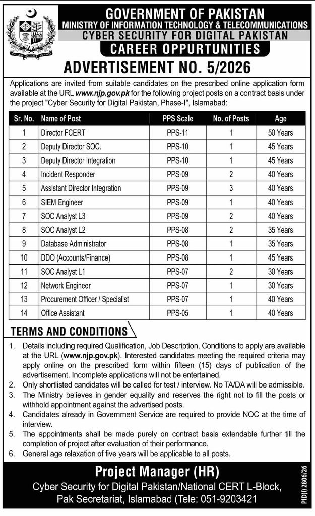 Cyber Security for Digital Pakistan Jobs advertisement