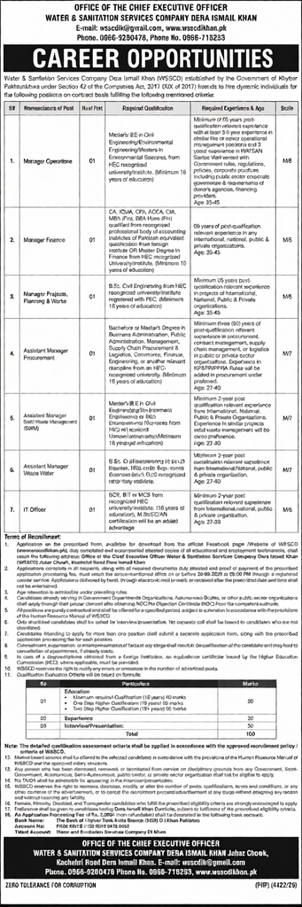 WSSC Dera Ismail Khan Jobs 2025 Manager and Assistant Manager vacancies advertisement