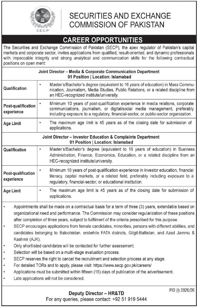 SECP Jobs 2026 advertisement 1