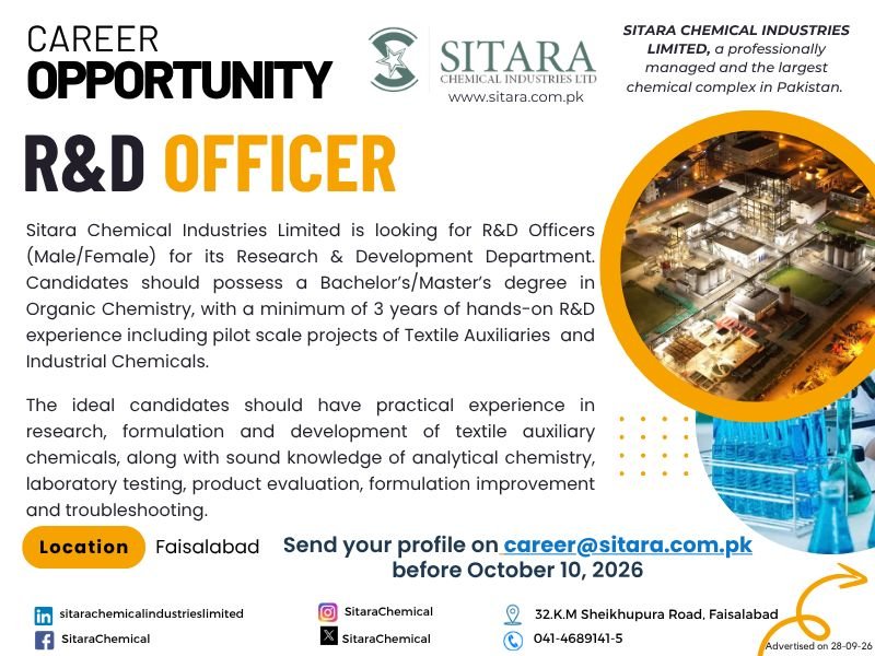 Sitara Chemical Jobs 2026 Advertisement