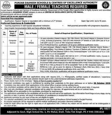 Punjab Daanish Schools Jobs Advertisement