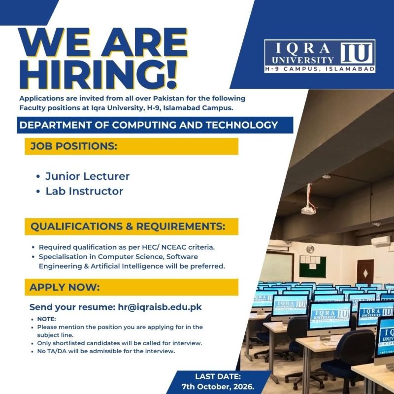 Iqra University Jobs Advertisement