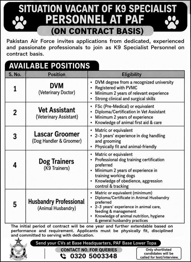 PAF Jobs Advertisement