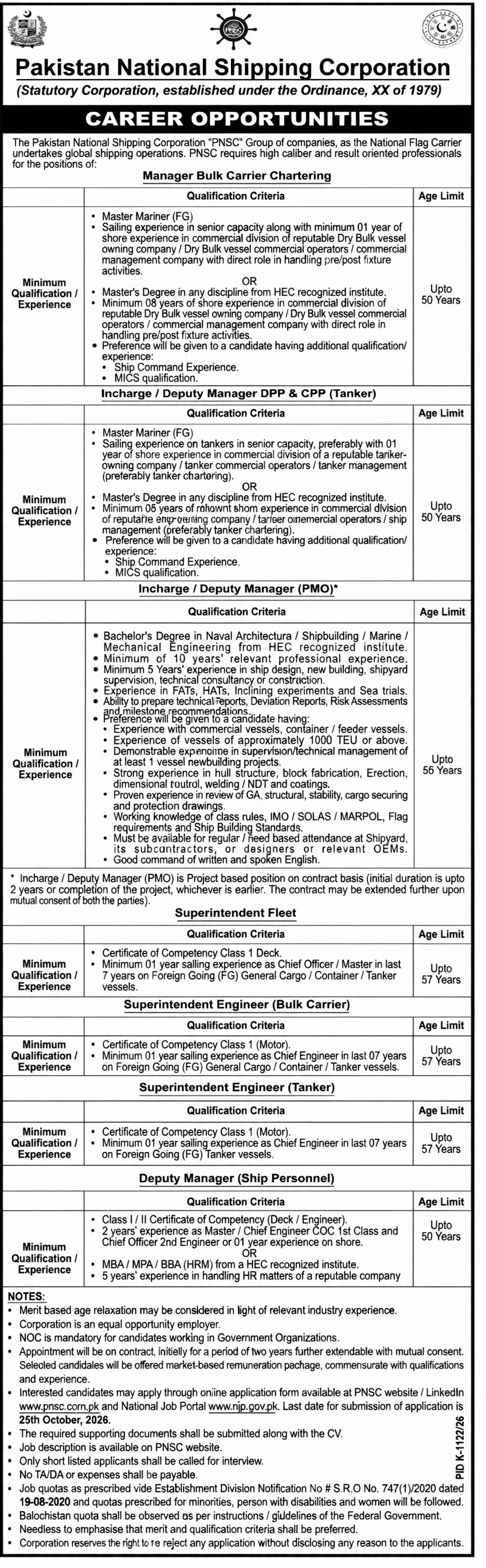 Pakistan National Shipping Corporation Jobs 2026 Advertisement