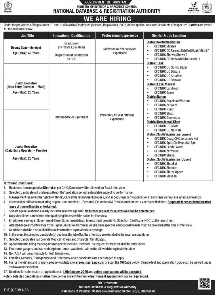 NADRA Jobs 2026 Advertisement