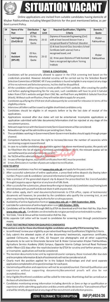 Directorate General Soil & Water Conservation KP 2026 jobs Advertisement