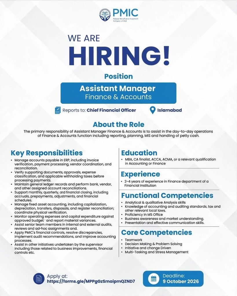 PMIC Jobs 2026 Advertisement