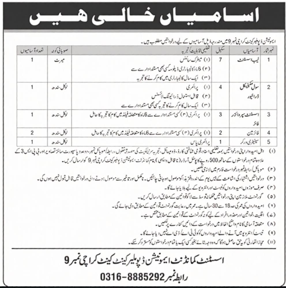Ammunition Depot Malir Cantt Jobs Advertisement