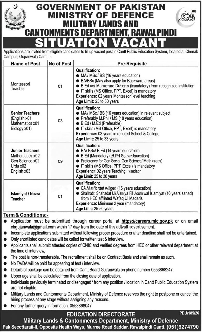 Military Lands & Cantonments Department  Military Lands & Cantonments Department Advertisement