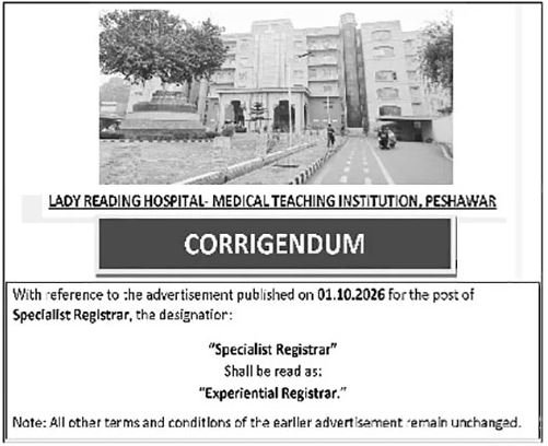 Lady Reading Hospital Peshawar Jobs Advertisement