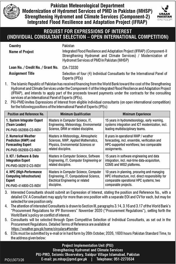 Pakistan Meteorological Department Jobs Advertisement