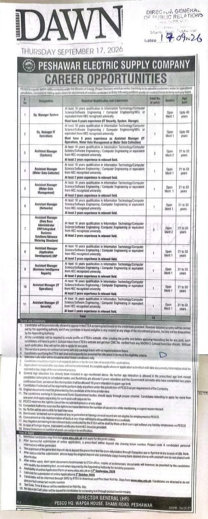 PESCO jobs 2026 Advertisement