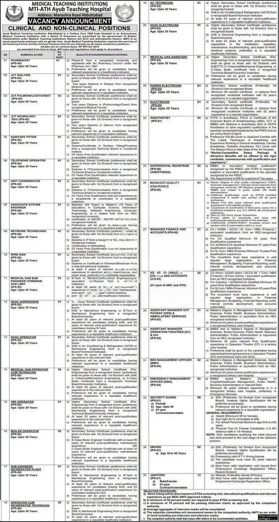 Ayub Teaching Hospital Abbottabad Jobs Advertisement